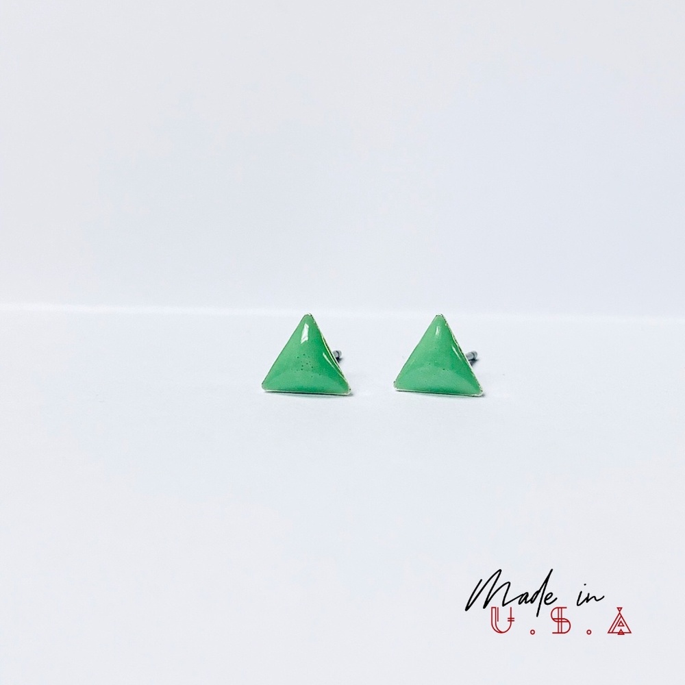 Petite Triangle Earrings - Mint Green